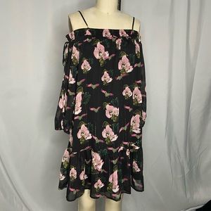 Floral cold shoulder boho dress w/ puffy sleeve